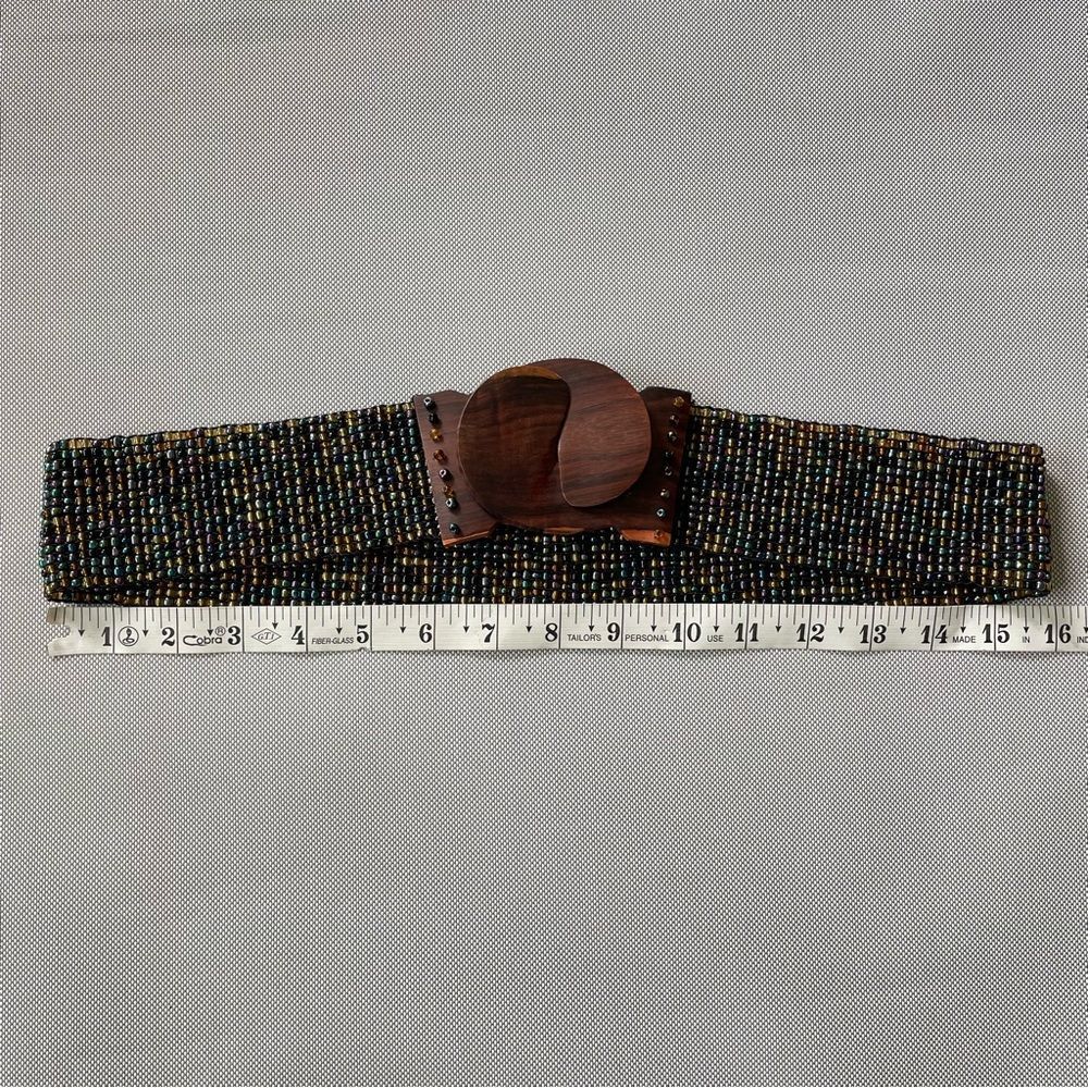 Wooden Accent Beaded Stretch Belt in Black Multicolor - Picture 4 of 6